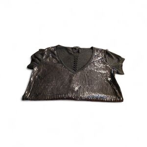 Girls Black Sequin V-Neck Top